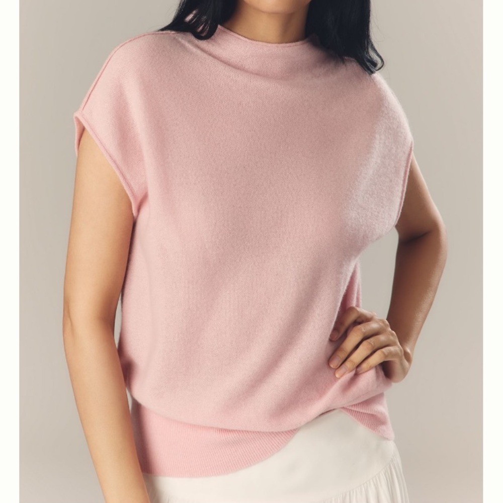 🟤NWT ANTHROPOLOGIE Mock-Neck Cashmere
Sweater Tee in Blossom (Light Pink)